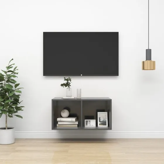 vidaXL væghængt tv-bord 37x37x72 cm grå højglans