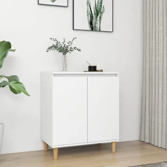 vidaXL skænk 60x35x70 cm med massive træben, hvid