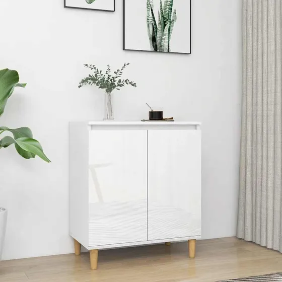 vidaXL skænk 60x35x70 cm hvid højglans med massive træben