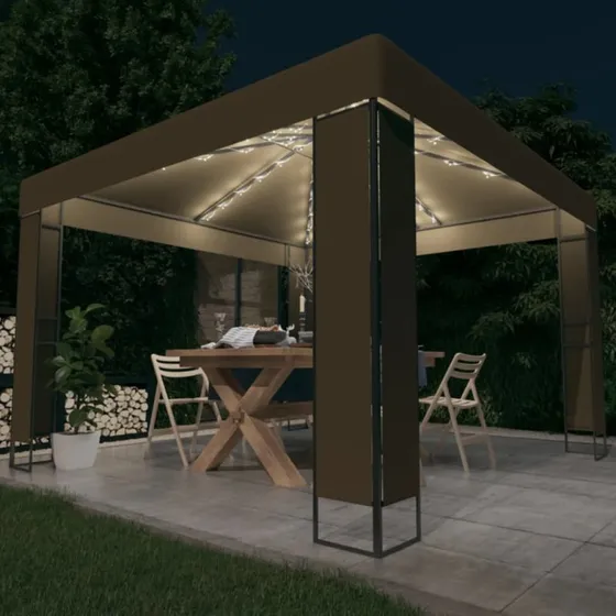 vidaXL pavillon med dobbelt tag og LED 3x3x2,7 m - gråbrun