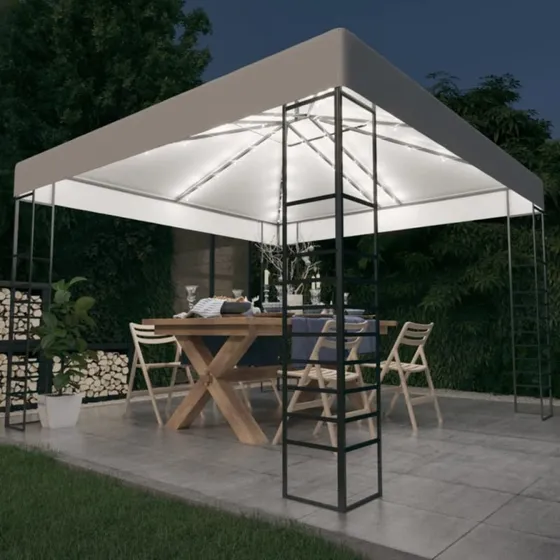 vidaXL havepavillon 3x3 m med LED-lyskæder, hvid