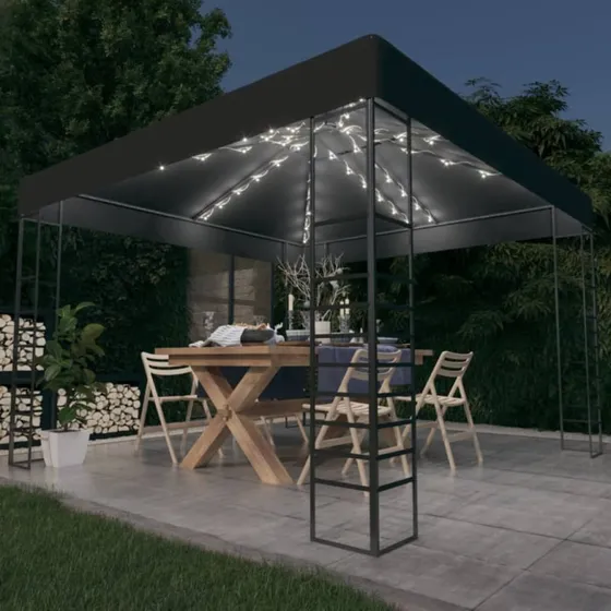 vidaXL havepavillon 3x3 m med LED, antracitgrå
