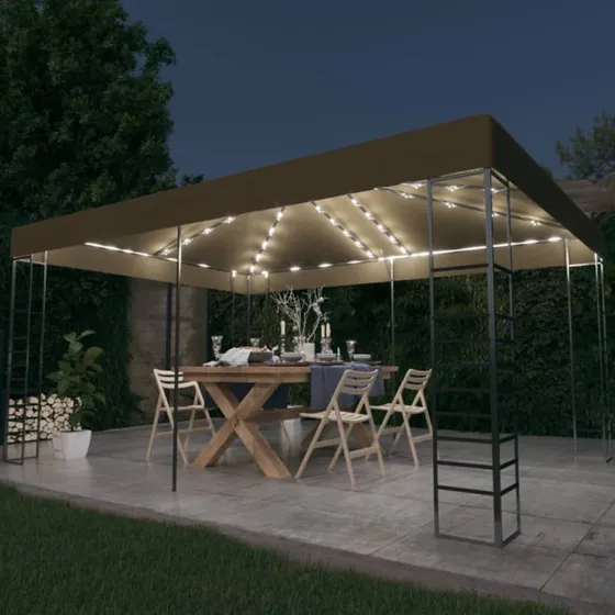 vidaXL pavillon med LED-lyskæder 3x4 m gråbrun
