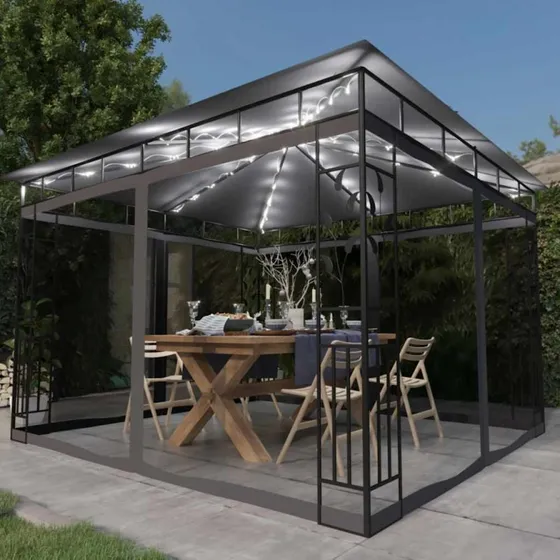vidaXL havepavillon 3x3x2,73 m inkl. myggenet & LED, antracit