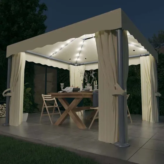 vidaXL Pavillon med gardin og LED 3x3 m – creme