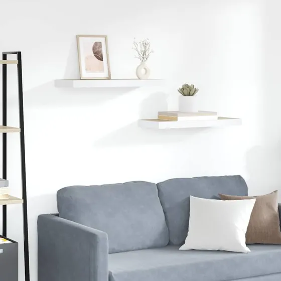 vidaXL væghylde 2 stk. 60x23,5x3,8 cm MDF egetræ/hvid