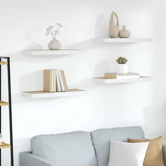 vidaXL væghylder 4 stk. 60x23,5x3,8 cm MDF eg/hvid