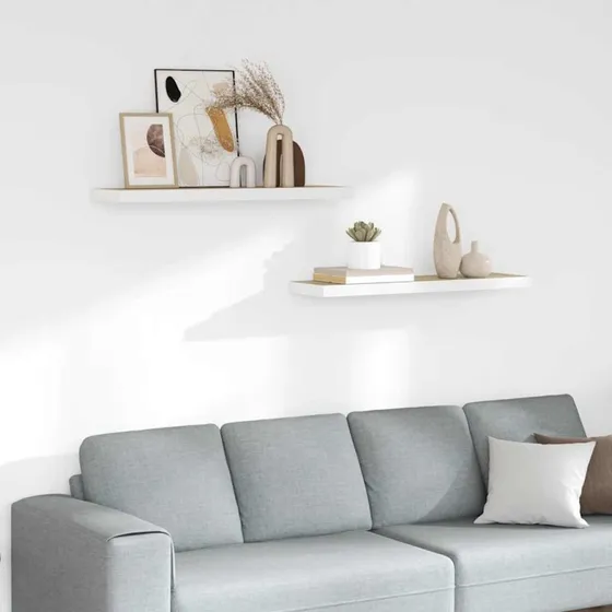 vidaXL svævehylder 2 stk 90x23,5x3,8 cm MDF egetræ/hvid