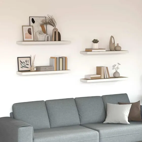 vidaXL svævehylder 4 stk 90x23,5x3,8 cm MDF egetræ/hvid