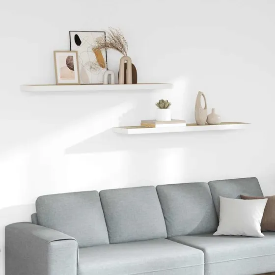 vidaXL væghylder 2 stk. 120×23,5×3,8 cm MDF egetræ/hvid