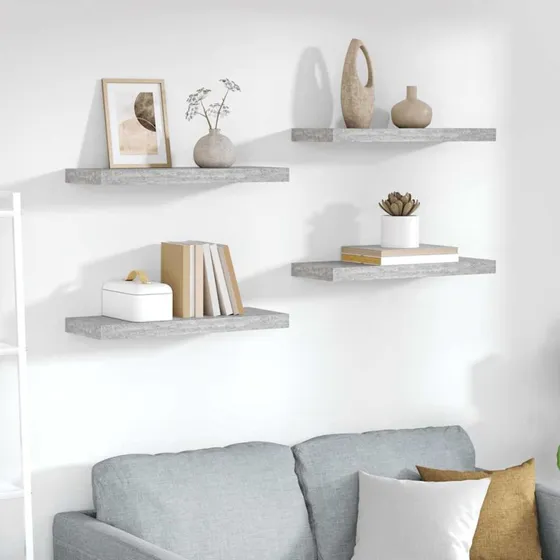 vidaXL væghylder 4 stk. 60x23,5x3,8 cm MDF betongrå