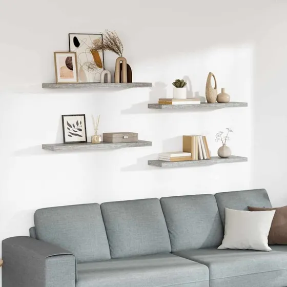 vidaXL svævehylder 4 stk 90x23,5x3,8 cm MDF betongrå