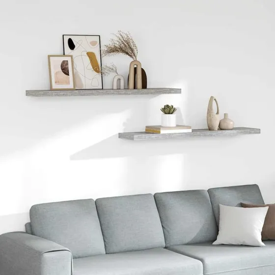 vidaXL væghylder 2 stk. 120x23,5x3,8 cm MDF betongrå