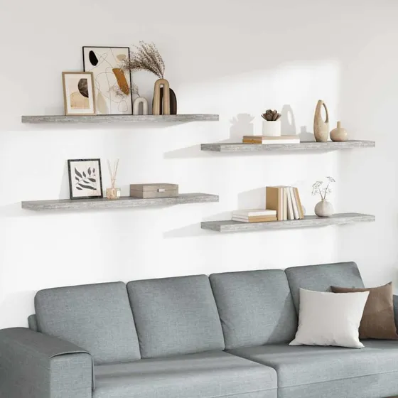 vidaXL væghylder 4 stk. 120x23,5x3,8 cm MDF betongrå