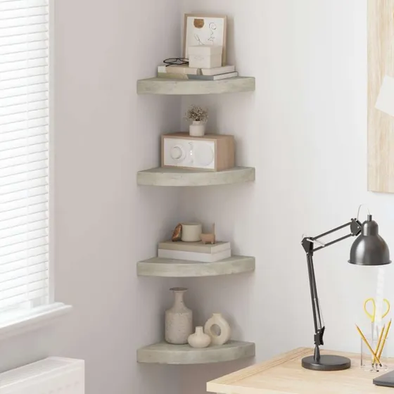 vidaXL hjørnehylder 4 stk. 25x25x3,8 cm MDF betongrå