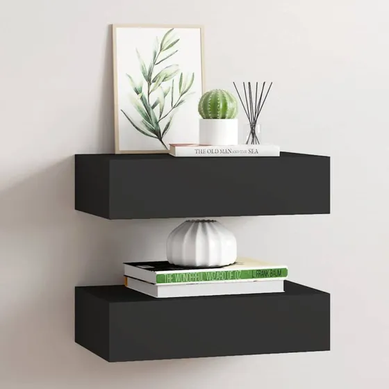 vidaXL væghylder med skuffer 2 stk. 40x23,5x10 cm, sort