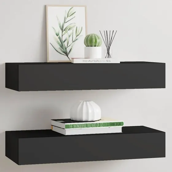 vidaXL væghylder med skuffer 2 stk. 60×23,5×10 cm, sort