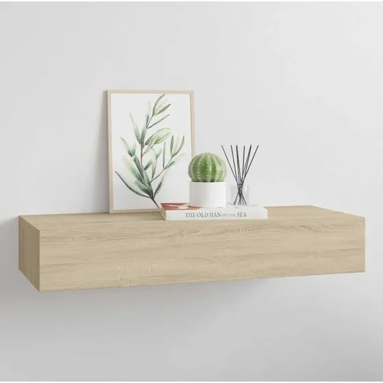 vidaXL væghylde med skuffe 60x23,5x10 cm MDF egetræsfarvet