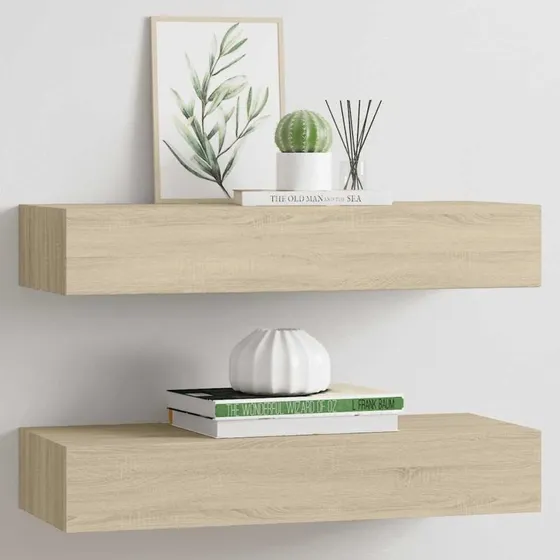 vidaXL væghylder med skuffer 2 stk. 60x23,5x10 cm MDF egetræsfarvet