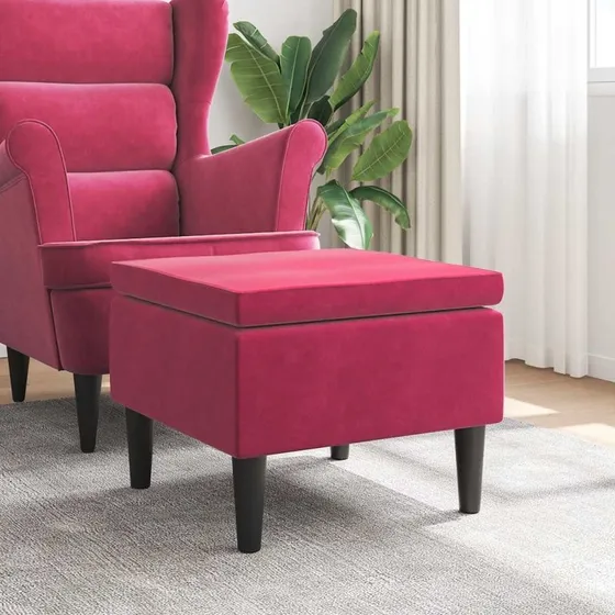 vidaXL skammel i fløjl med træben – vinrød