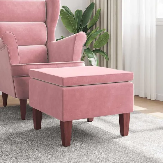 vidaXL skammel i fløjl med træben – lyserød