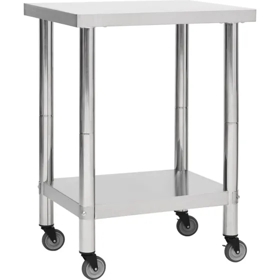vidaXL arbejdsbord med hjul i rustfrit stål 80x45x85 cm