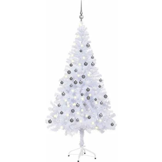 vidaXL kunstigt juletræ med lys & kuglesæt 150 cm, 380 grene, hvid