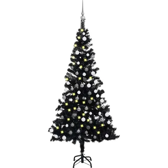 vidaXL kunstigt juletræ med LED-lys og kuglesæt 150 cm sort