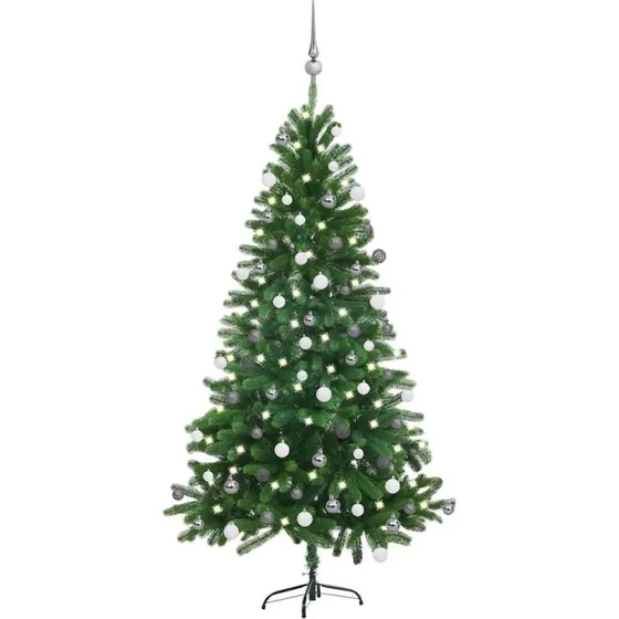 vidaXL kunstigt juletræ med lys & kuglesæt 150 cm grøn