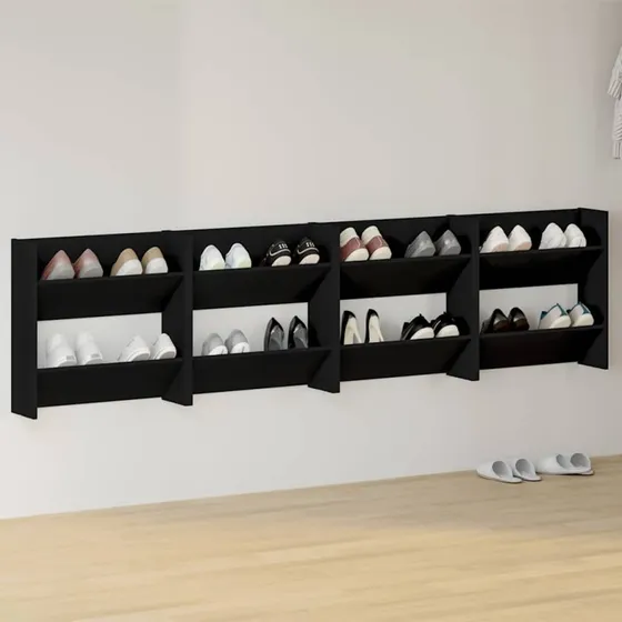 vidaXL væghængt skoskab 60x18x60 cm, konstrueret træ, sort (4 stk.)