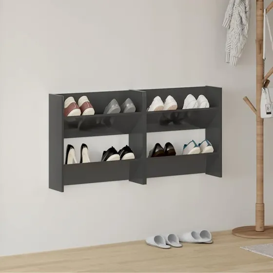 vidaXL væghængt skoreol 2 stk. 60x18x60 cm grå højglans