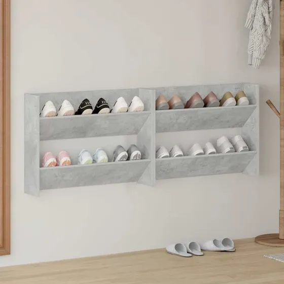 vidaXL væghængte skoskabe 2 stk. 80x18x60 cm spånplade betongrå