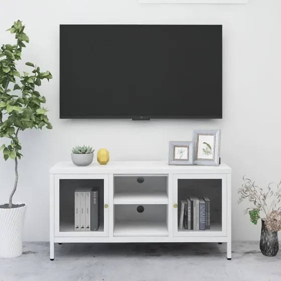 vidaXL TV-skab 105x35x52 cm i stål og glas – hvid