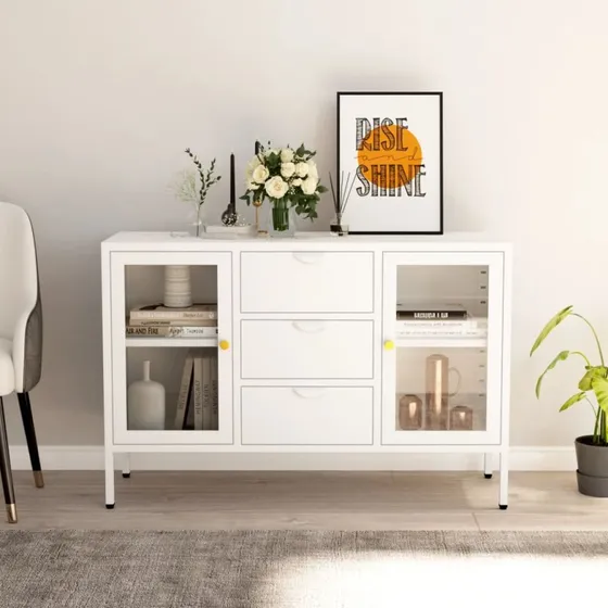 vidaXL skænk 105x35x70 cm hvid i stål og glas