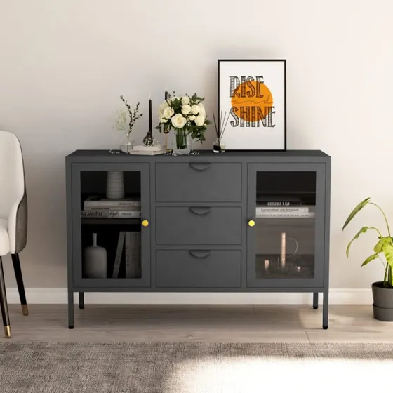 vidaXL skænk 105x35x70 cm stål & hærdet glas, antracitgrå