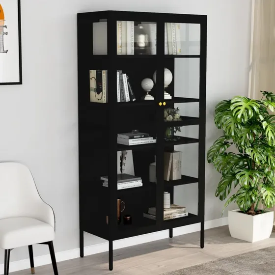 vidaXL udstillingsskab 90x40x180 cm stål & hærdet glas, sort