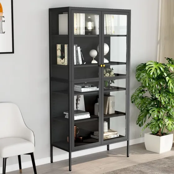 vidaXL udstillingsskab 90x40x180 cm stål & hærdet glas, antracit