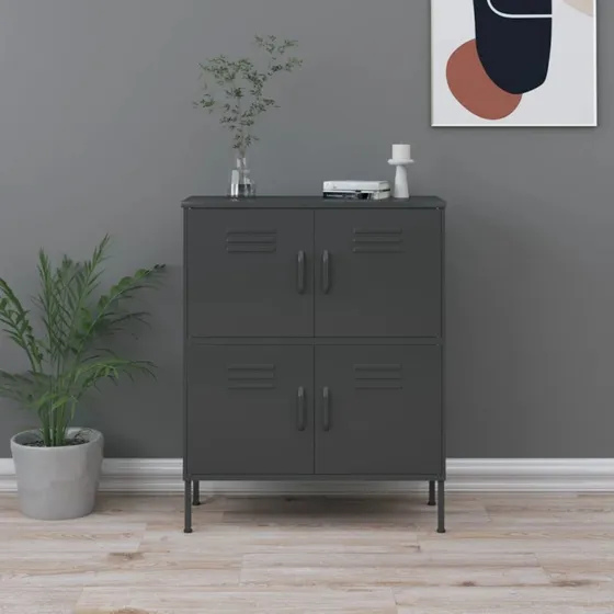 vidaXL opbevaringsskab 80x35x101,5 cm stål antracit 4-dørs