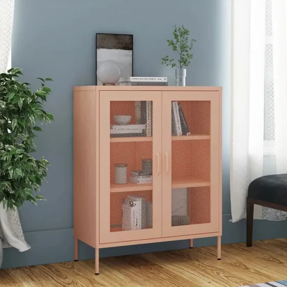vidaXL opbevaringsskab i stål 80x35x101,5 cm lyserød