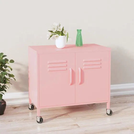 vidaXL opbevaringsskab i stål 60x35x56 cm – lyserød
