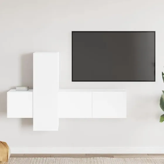 vidaXL TV-skabssæt 3 dele konstrueret træ hvid 80 cm