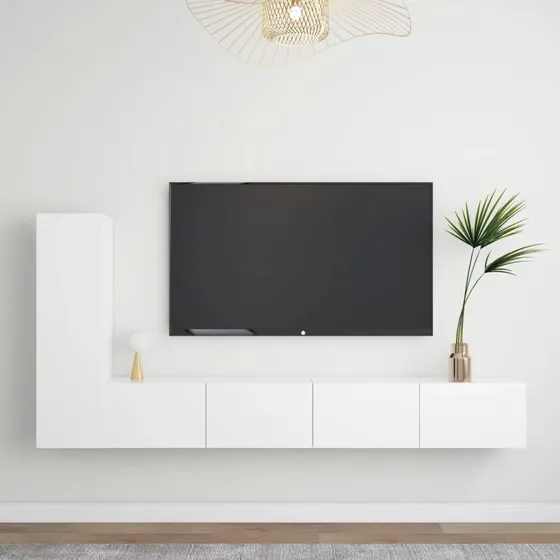 vidaXL TV-skabssæt 3 dele konstrueret træ 100 cm hvid