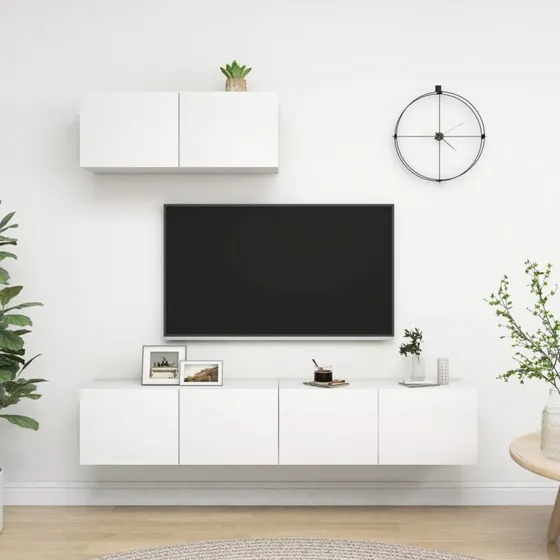vidaXL væghængt TV-skabsæt 3 stk. hvid 80x30x30 cm