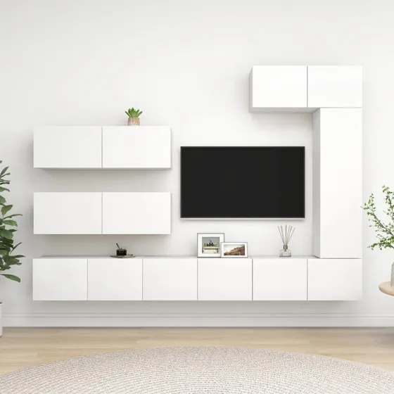 vidaXL TV-møbel 7 dele i hvidt konstrueret træ