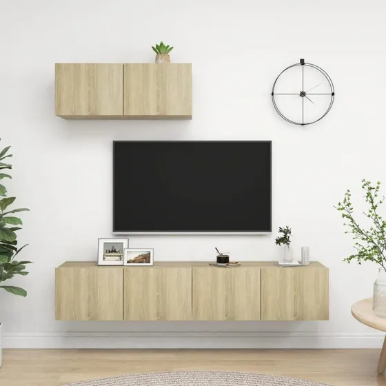 vidaXL TV-skabssæt 3 dele, Sonoma-eg, 80x30x30 cm