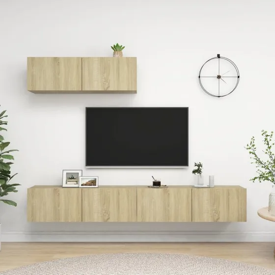 vidaXL TV-skabe 3 stk. konstrueret træ Sonoma-eg 100x30x30 cm