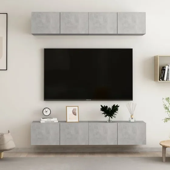 vidaXL vægskabe 4 stk. 80x30x30 cm konstrueret træ, betongrå