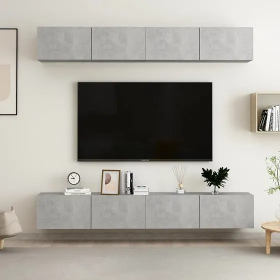 vidaXL TV-skabe 4 stk. 100x30x30 cm konstrueret træ betongrå