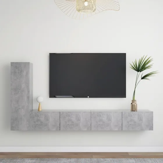 vidaXL væghængt tv-møbel 3 dele konstrueret træ betongrå