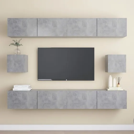 vidaXL TV-møbel 6 dele konstrueret træ betongrå (100 cm)